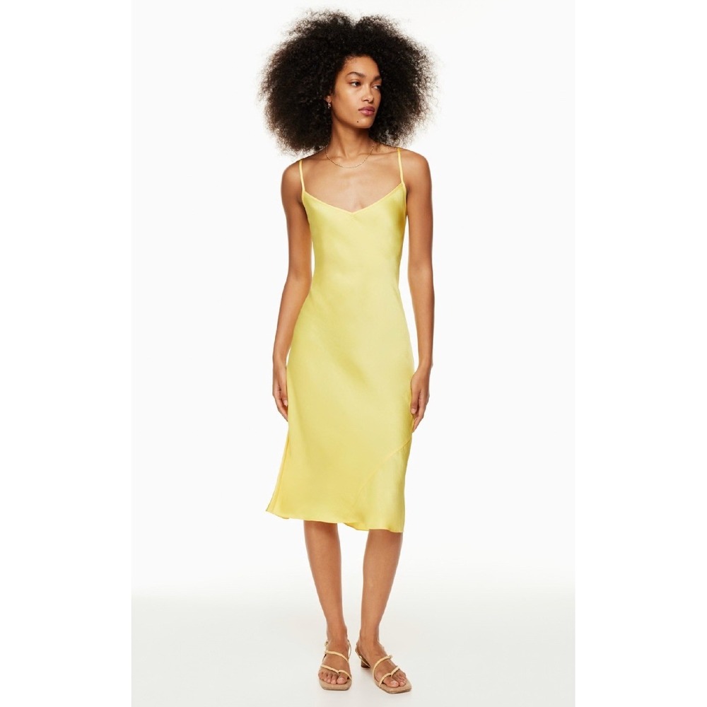 Aritzia Wilfred Only Slip Satin Midi Dress Women S Yellow V-Neck Sunflower 90's